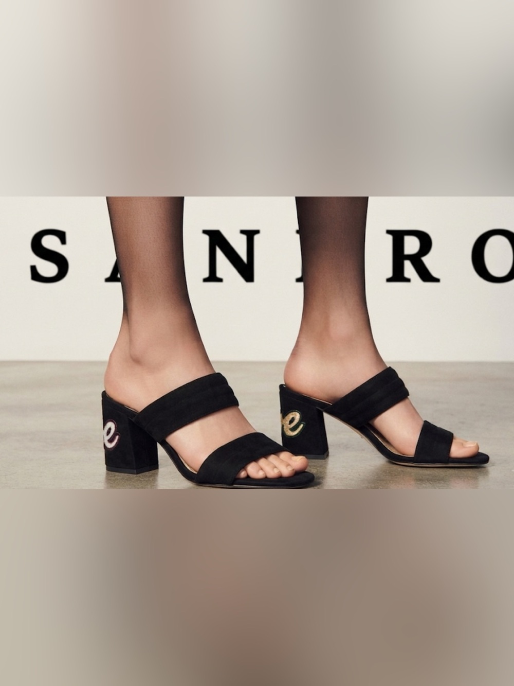 Authentic Sandro designer True Love black suede leather mules sandals Sz 7